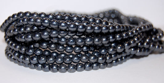 Round Pressed Glass Beads Druck, Black Hematite (23980 14400), Glass, Czech Republic