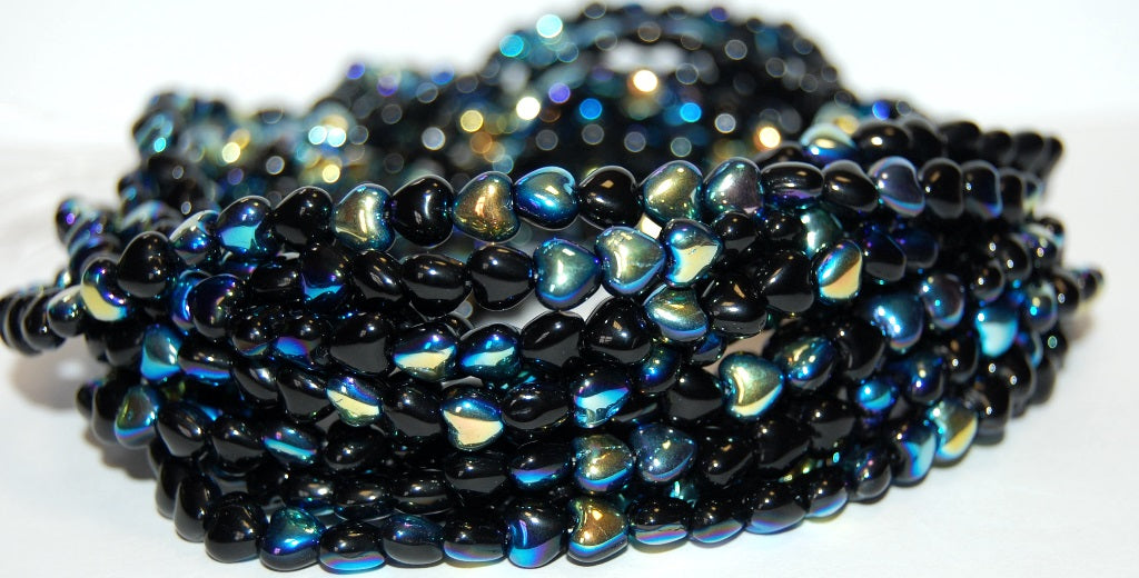 Heart Pressed Glass Beads, Black Ab (23980 Ab), Glass, Czech Republic