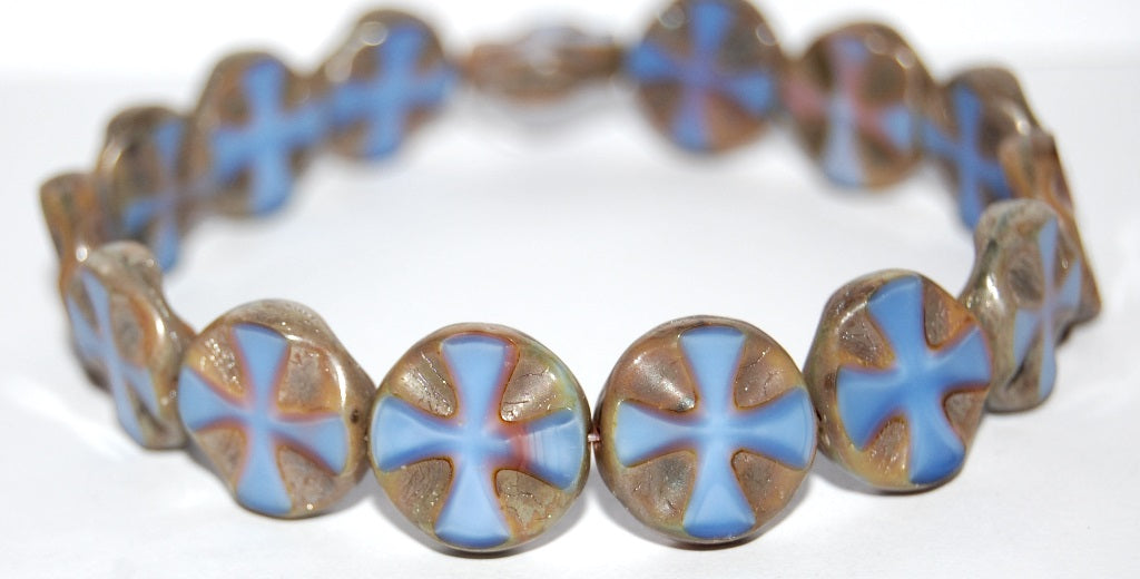 Table Cut Round Beads With Cross, (37724 43400), Glass, Czech Republic