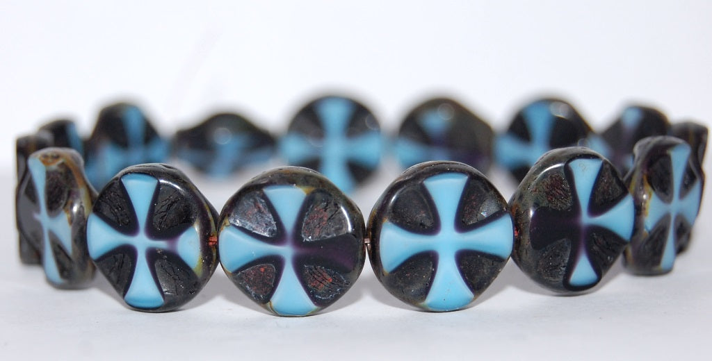 Table Cut Round Beads With Cross, 67993 Travertin (67993 86800), Glass, Czech Republic