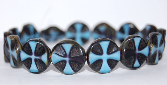 Table Cut Round Beads With Cross, 67993 Travertin (67993 86800), Glass, Czech Republic