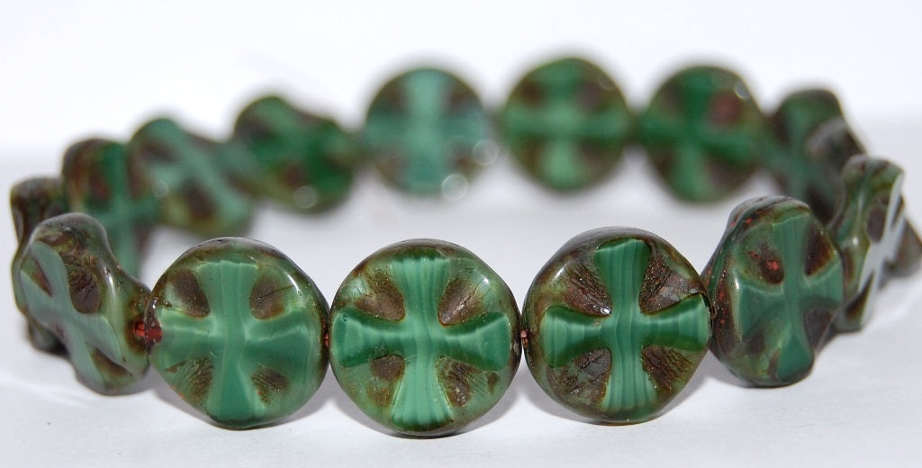 Table Cut Round Beads With Cross, 56106 Travertin (56106 86800), Glass, Czech Republic