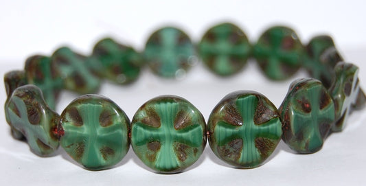 Table Cut Round Beads With Cross, 56106 Travertin (56106 86800), Glass, Czech Republic
