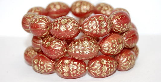 Oval Egg With Decor Pressed Glass Beads, (96020 54202), Glass, Czech Republic