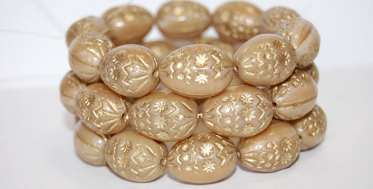 Oval Egg With Decor Pressed Glass Beads, (14010 54202), Glass, Czech Republic