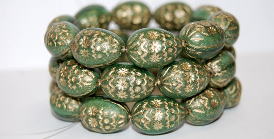 Oval Egg With Decor Pressed Glass Beads, (56100 54202), Glass, Czech Republic