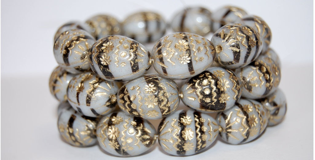 Oval Egg With Decor Pressed Glass Beads, (8293 54202), Glass, Czech Republic