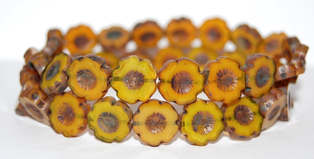 Table Cut Round Beads Hawaii Flowers, 81220 Travertin (81220 86800), Glass, Czech Republic