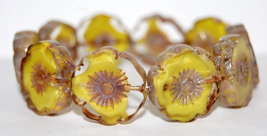 Table Cut Round Beads Hawaii Flowers, (86026 43400), Glass, Czech Republic