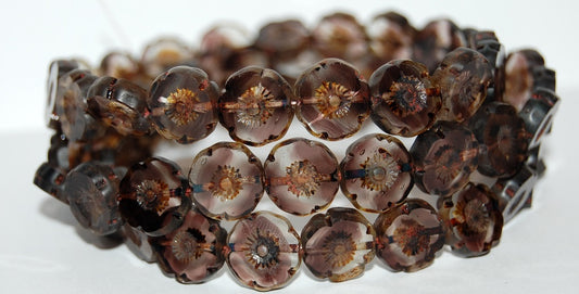 Table Cut Round Beads Hawaii Flowers, 20841 Travertin (20841 86800), Glass, Czech Republic