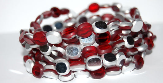 Table Cut Round Candy Beads, Mixed Colors Ruby Crystal Silver Half Coating (MIX-RUBY-27001), Glass, Czech Republic