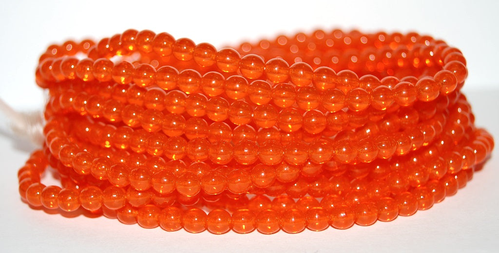 Round Pressed Glass Beads Druck, Transparent Orange (90020), Glass, Czech Republic