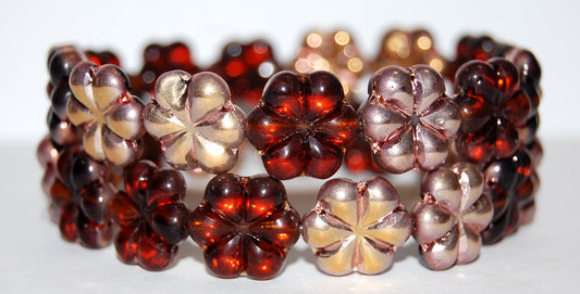 6-Petal Flower Pressed Glass Beads, Transparent Brown Rose Gold Capri (10090-27101), Glass, Czech Republic