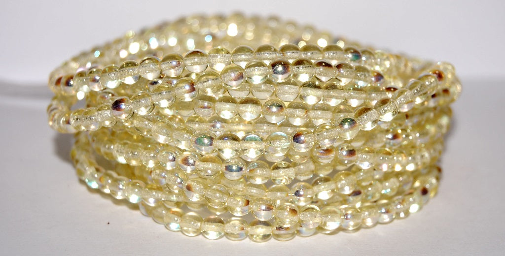 Round Pressed Glass Beads Druck, Transparent Yellow Ab (80120-AB), Glass, Czech Republic