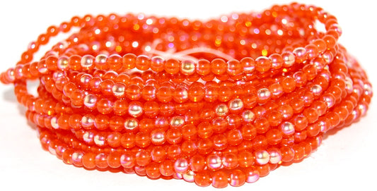 Round Pressed Glass Beads Druck, Transparent Orange Ab (90020-AB), Glass, Czech Republic