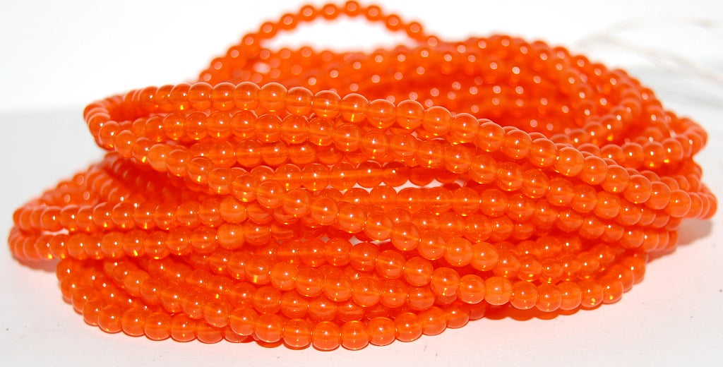 Round Pressed Glass Beads Druck, Transparent Orange (90020), Glass, Czech Republic