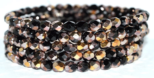 Fire Polished Round Faceted Beads,Black Rose Gold Capri (23980-27101), Glass, Czech Republic