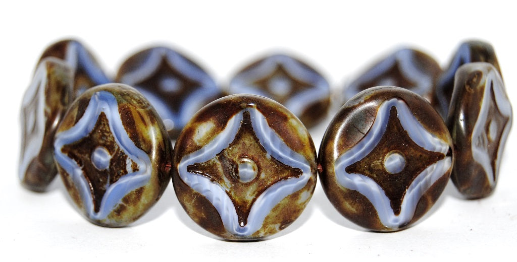 Table Cut Round Beads With Star,36016 Travertin (36016-86800), Glass, Czech Republic