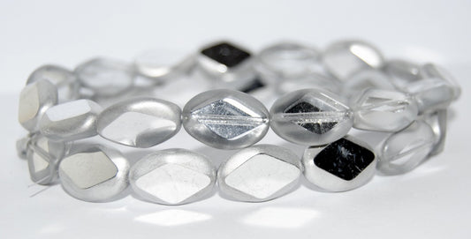 Table Cut Oval Beads With Rhomb, Crystal Crystal Silver Half Coating 2X Side (00030-27001-2X-SIDE), Glass, Czech Republic