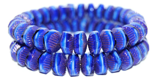 Faceted Cathedral Fire Polished Glass Beads, Blue White Mix Bronze (37005-14415), Glass, Czech Republic