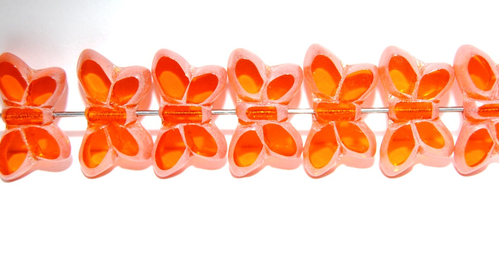 Table Cut Butterfly Beads, Transparent Orange Luster Cream (90020-14401), Glass, Czech Republic