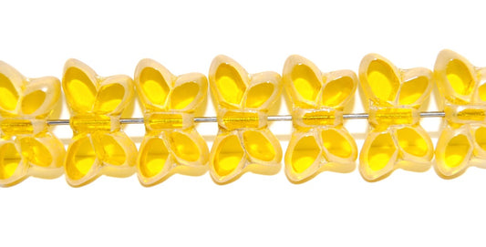 Table Cut Butterfly Beads, Transparent Yellow Luster Cream (80010-14401), Glass, Czech Republic
