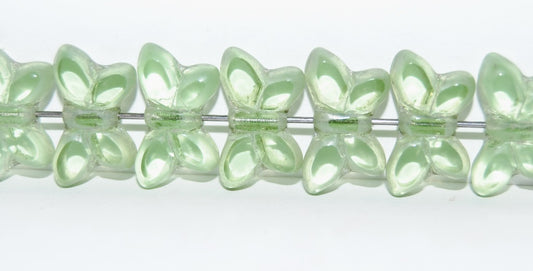 Table Cut Butterfly Beads, Transparent Green Luster Cream (50500-14401), Glass, Czech Republic