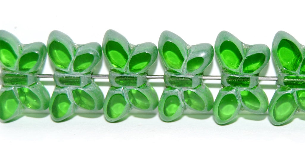 Table Cut Butterfly Beads, Transparent Green Luster Cream (50130-14401), Glass, Czech Republic