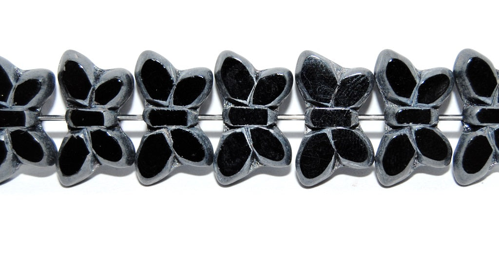 Table Cut Butterfly Beads, Black Luster Cream (2398020310-14401), Glass, Czech Republic