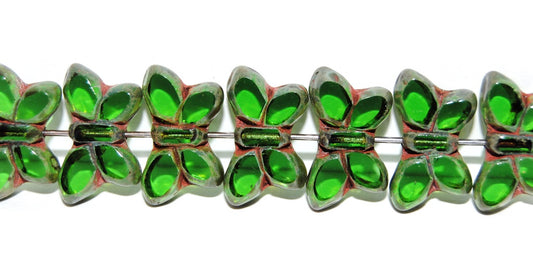 Table Cut Butterfly Beads, Transparent Green Travertin (50130-86800), Glass, Czech Republic