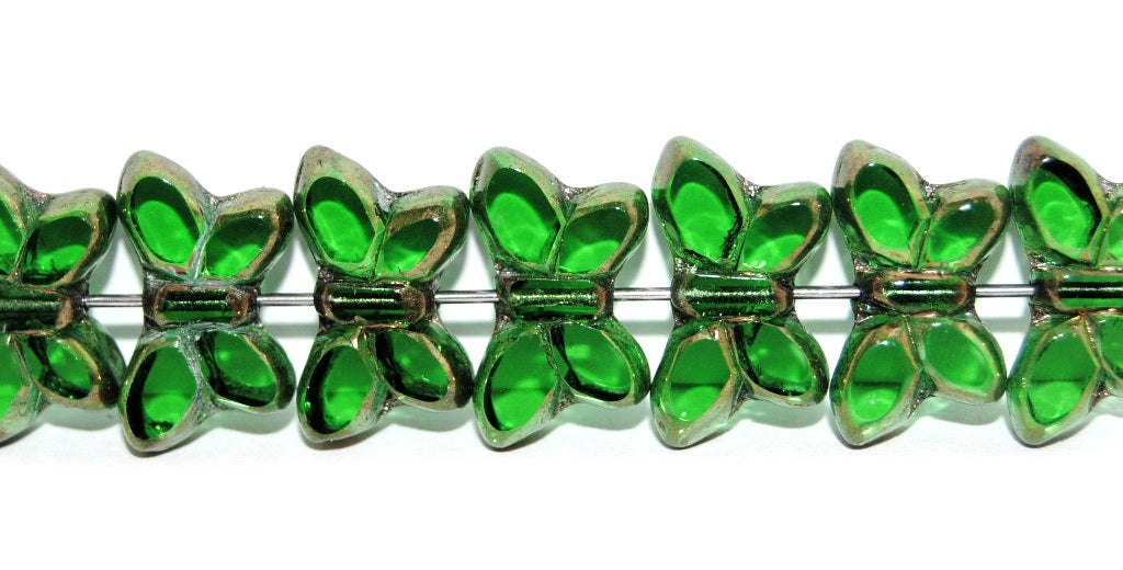 Table Cut Butterfly Beads, Transparent Green Bronze (50130-14415), Glass, Czech Republic