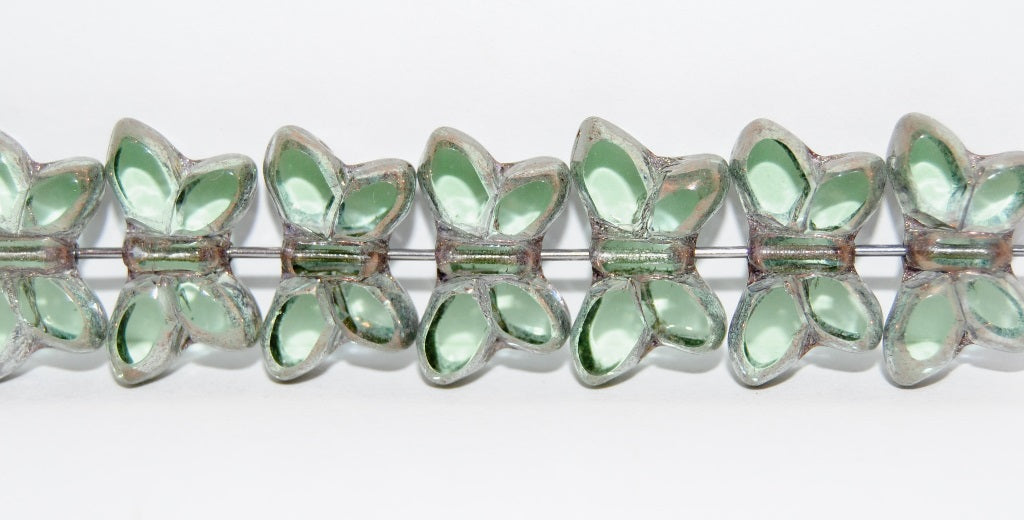 Table Cut Butterfly Beads, Transparent Green Bronze (50500-14415), Glass, Czech Republic