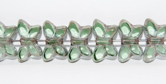 Table Cut Butterfly Beads, Transparent Green Bronze (50500-14415), Glass, Czech Republic