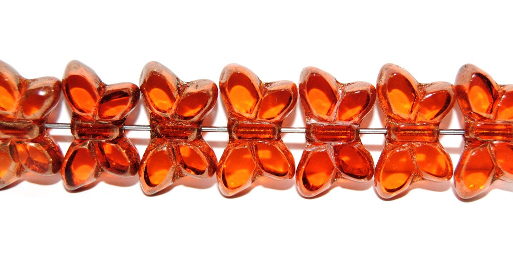 Table Cut Butterfly Beads, Transparent Orange Bronze (90020-14415), Glass, Czech Republic
