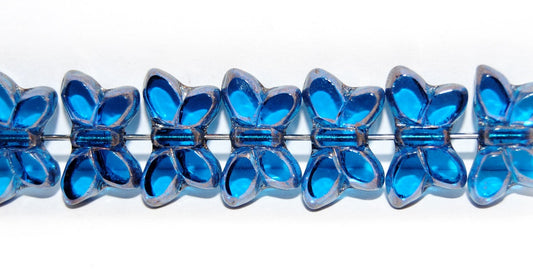 Table Cut Butterfly Beads, Transparent Aqua Bronze (60050-14415), Glass, Czech Republic