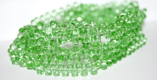 Pear Teardrop Pressed Glass Beads, Transparent Green (50520), Glass, Czech Republic