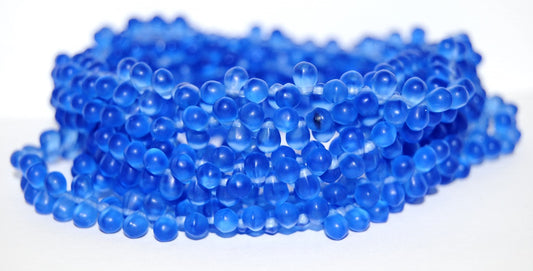 Pear Teardrop Pressed Glass Beads, Cobalt Matte (30050-M), Glass, Czech Republic