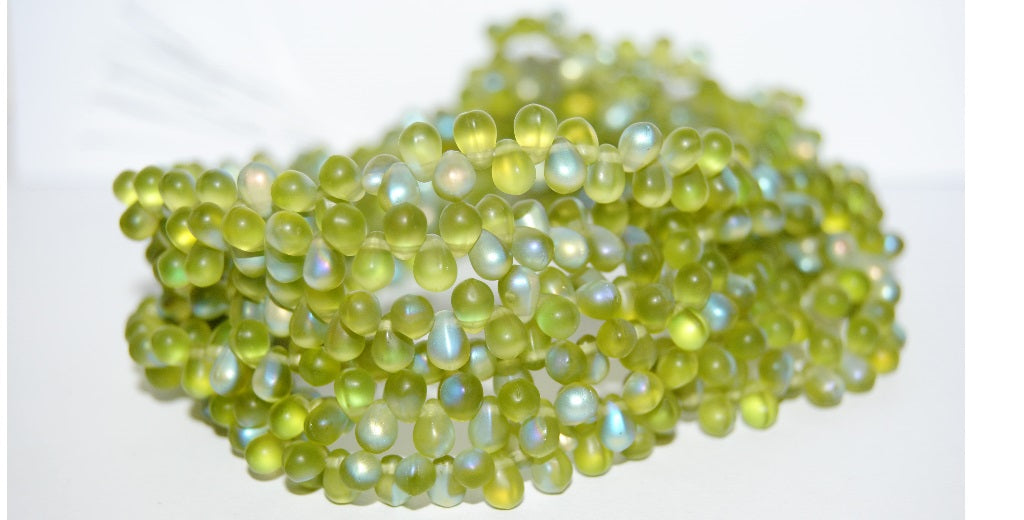 Pear Teardrop Pressed Glass Beads, Transparent Green Abm (50230-ABM), Glass, Czech Republic