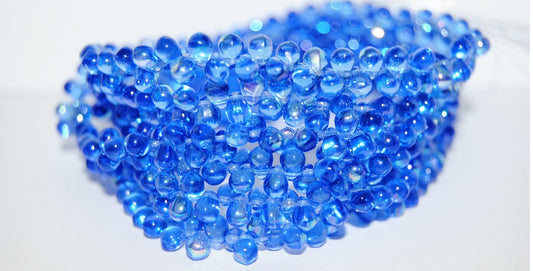 Pear Teardrop Pressed Glass Beads, Cobalt Ab (30050-AB), Glass, Czech Republic