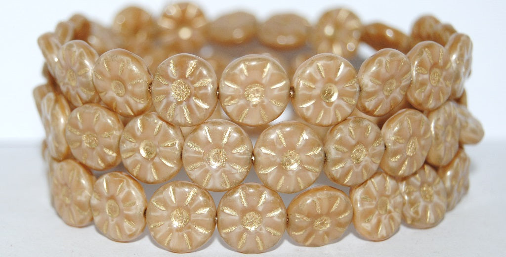 Flower Pressed Glass Beads, 16017 Gold Lined (16017-54202), Glass, Czech Republic