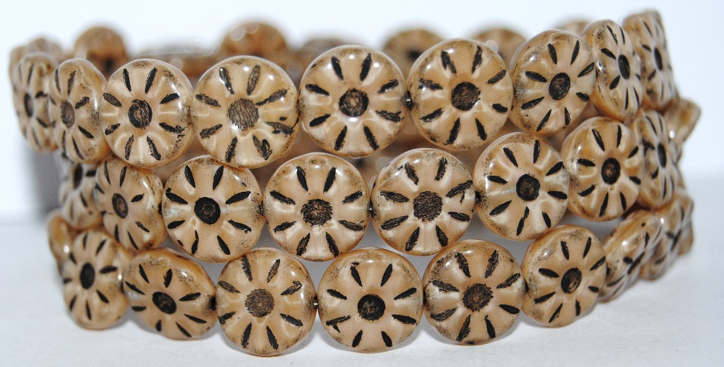 Flower Pressed Glass Beads, 16017 Black Lined (16017-23202), Glass, Czech Republic