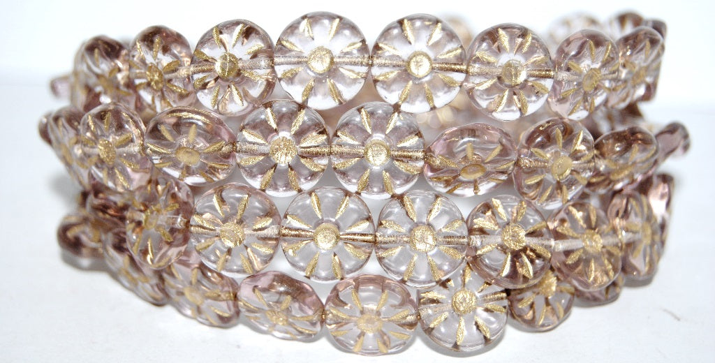 Flower Pressed Glass Beads, Transparent Light Amethyst Gold Lined (20020-54202), Glass, Czech Republic