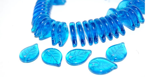 Leaf Pressed Glass Beads,Transparent Aqua (60040), Glass, Czech Republic