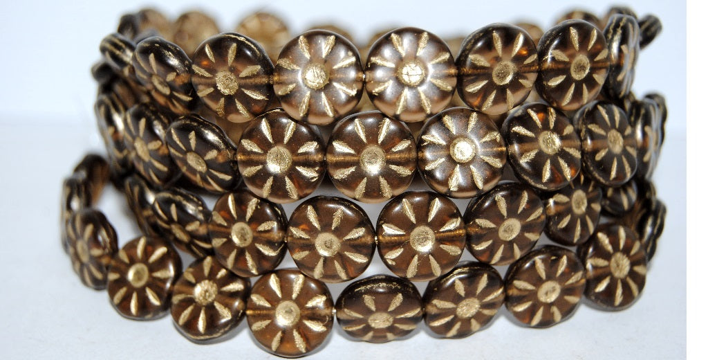 Flower Pressed Glass Beads, Transparent Brown 54202M (10230-54202M), Glass, Czech Republic
