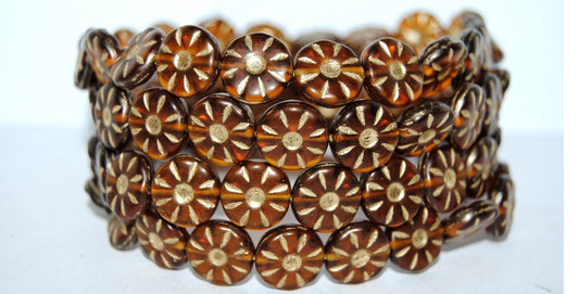 Flower Pressed Glass Beads, Transparent Orange 54202M (10080-54202M), Glass, Czech Republic