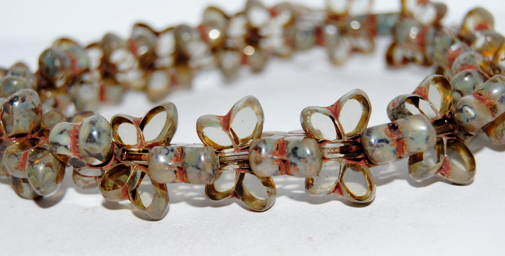Table Cut Butterfly Beads, Gray Picasso (40010-43400), Glass, Czech Republic