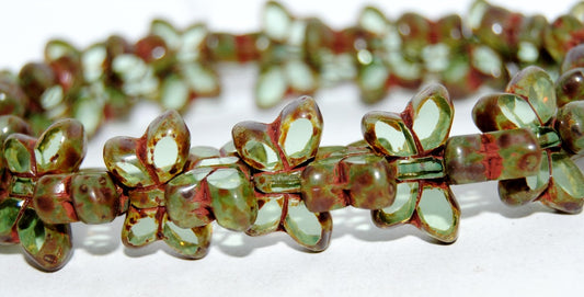 Table Cut Butterfly Beads, Transparent Green Travertin (-50500-86800), Glass, Czech Republic