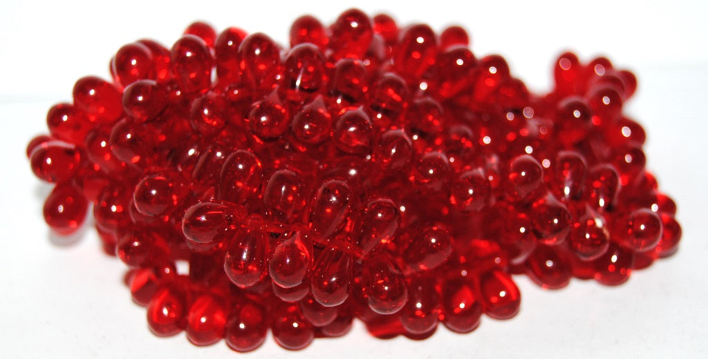Pear Teardrop Pressed Glass Beads,Ruby Red (90080), Glass, Czech Republic