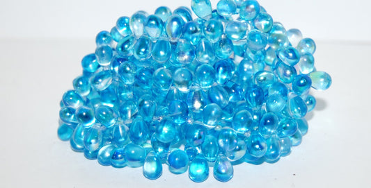 Pear Teardrop Pressed Glass Beads, Glossy Blue (48112), Glass, Czech Republic