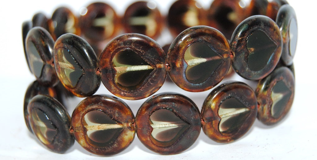 Table Cut Round Beads With Heart, 27501 Travertin (27501-86800), Glass, Czech Republic